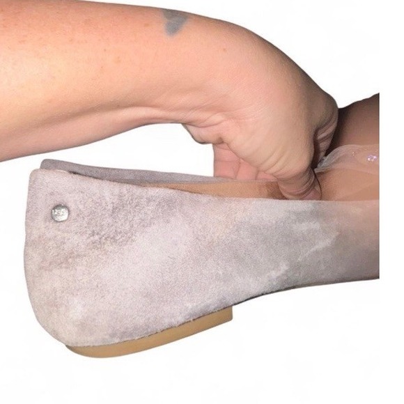 UGG Grey Rohan Suede Leather Bow Flats Shoes Size 8.5 - Picture 4 of 7